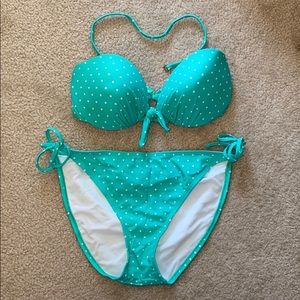 Mint green polka dot Swimsuit set L/XL.